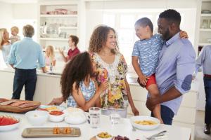 people gathering in the open kitchen