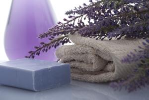 lavender soap and towel closeup